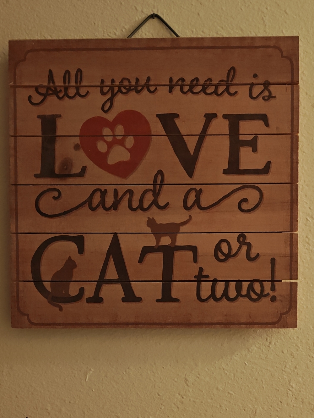 Love and a Cat Wall Plaque - Brown and Red